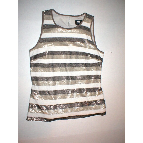 NWT $278 Worth NY Womens 2 Top Designer New York Brown Sequin Tank Tan White Str - Picture 1 of 4